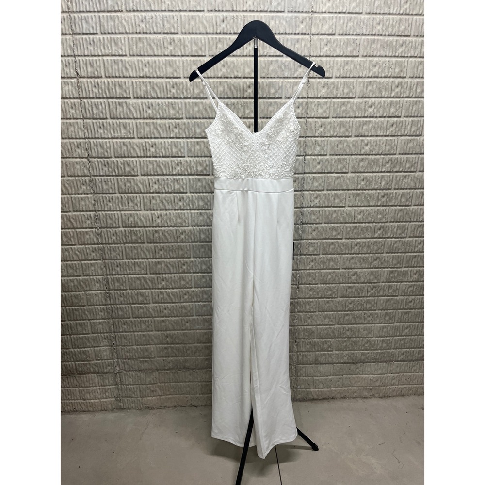 Lulus White Sequin Lace Bodice Wide Leg Jumpsuit XS NWT Bridal Formal